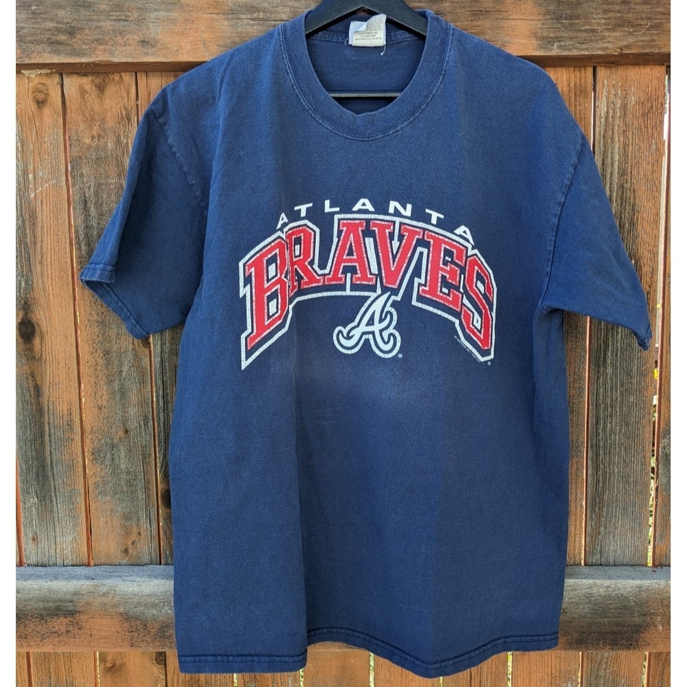 Vintage Y2K Atlanta Braves T-Shirt Men's Large MLB Baseball Graphic Tee Blue